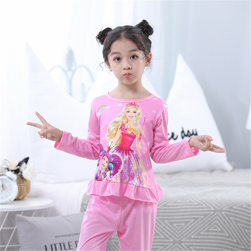 Hot Kids Girls Pajamas Pyjamas Autumn Cartoon Princess Elsa Nightwear Pijamas Sophie Children Sleepwear Suits Clothing 3-13T