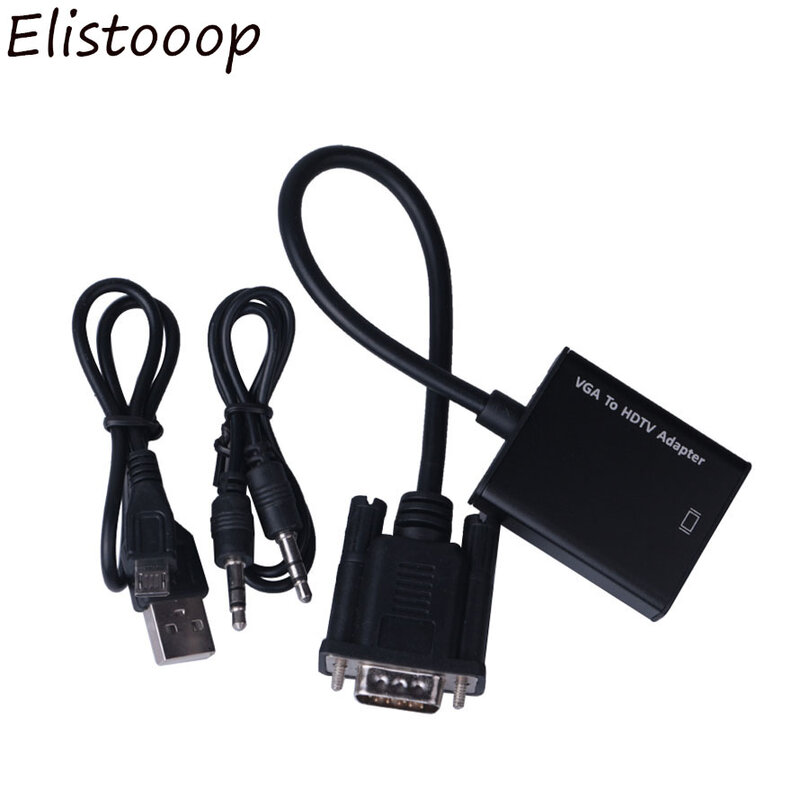 1080P VGA Male to HDMI Female Converter Adapter Cable for Laptop Destop to TV Projector Monitor with Audio USB Cable