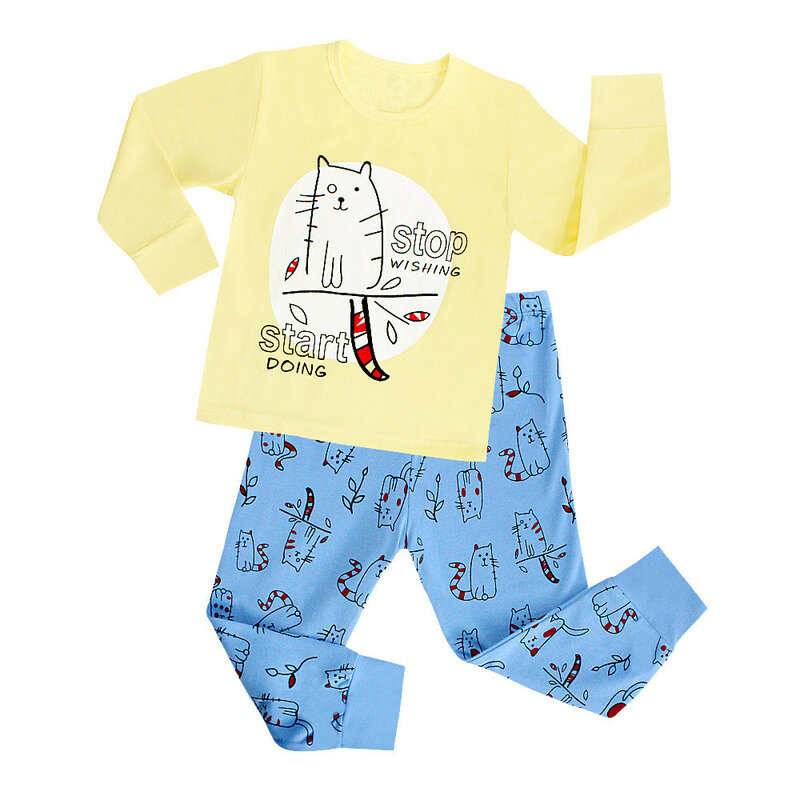 Детский пижамный комплект с героями мультфильмов, домашняя пижама для мальчиков и девочек, Хлопковая пижама с милыми животными, ночное бель...