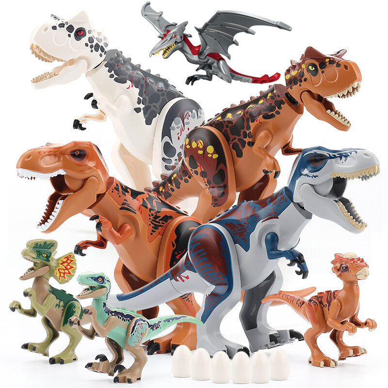 Dinosaurios grandes del mundo Jurásico para niños, figuras de bloques de construcción, Velociraptor t-rex, Triceratops, Indominus Rex, Juguetes