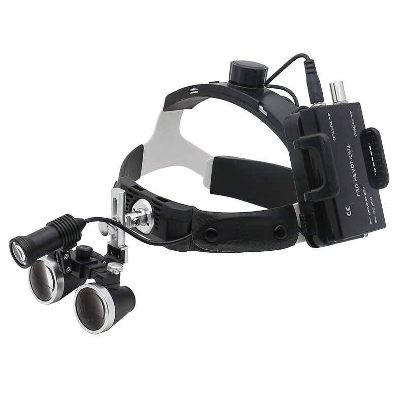 Lupa Binocular Dental de 2.5X 3.5X con linterna de cabeza de 5W, lupa de casco de Clip útil con batería de litio recargable