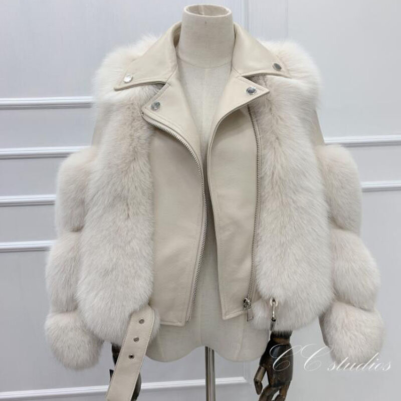 Mantel Bulu Imitasi Bulu Rubah Palsu Musim Dingin Wanita Pakaian Motor Wanita Mode Mantel Hangat Tebal Kualitas Tinggi Jaket Wanita 779