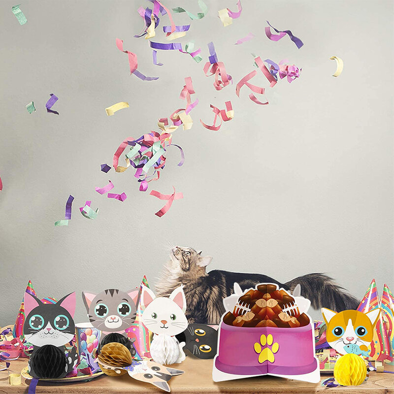 Decoración de fiesta de cumpleaños con temática de gato, suministros de recuerdo para mascotas, fotomatón, accesorios para niños, 7 Uds.