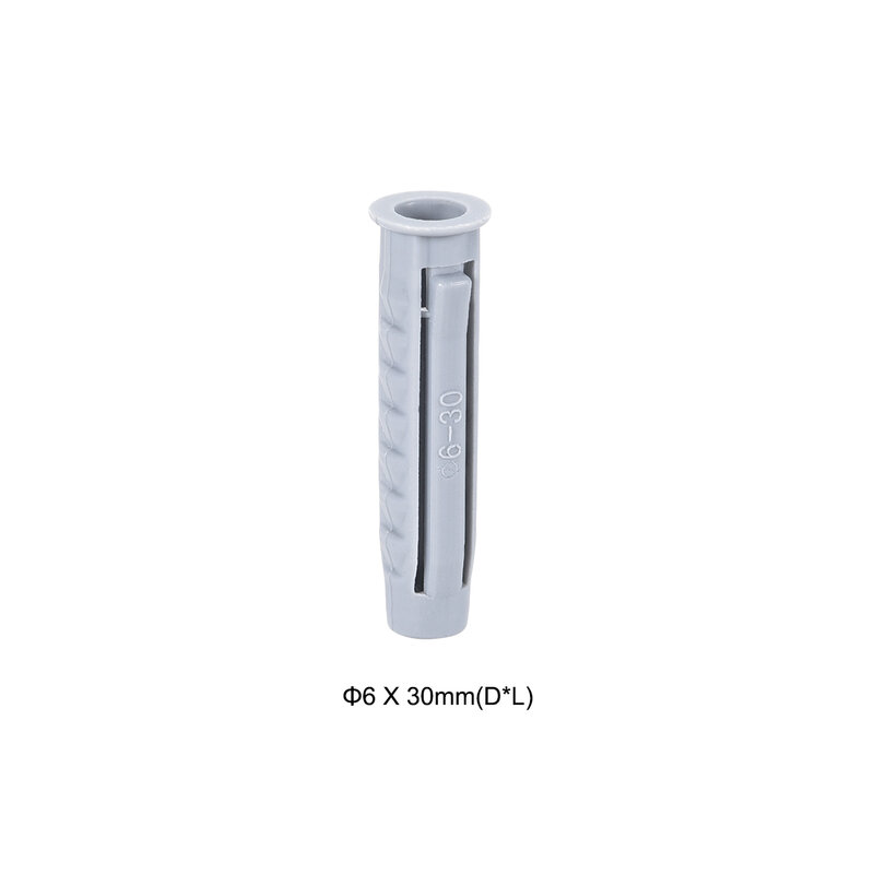 Uxcell-cinza plástico expansão tubo, âncora de concreto, parede plug, para casa, jardim, diy, 6mm x 30mm, 100pcs