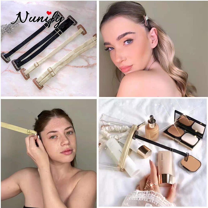Black Blonde Lifed Eyes Band With Clips Adjustable Long Size Elastic Band For Hair Clip Stretch Straps Rubber Band With Clip