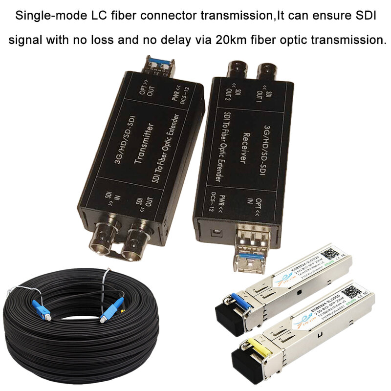 Convertidor de fibra HD SDI, convertidor de medios de fibra óptica con salida de doble HD-SDI, 1080i, SDI, soporte de bucle de 1080 @ 30Hz, SDI-fibra