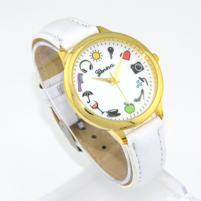 Novo relógio de pulso elegante com pulseira de couro pu feminino quartz