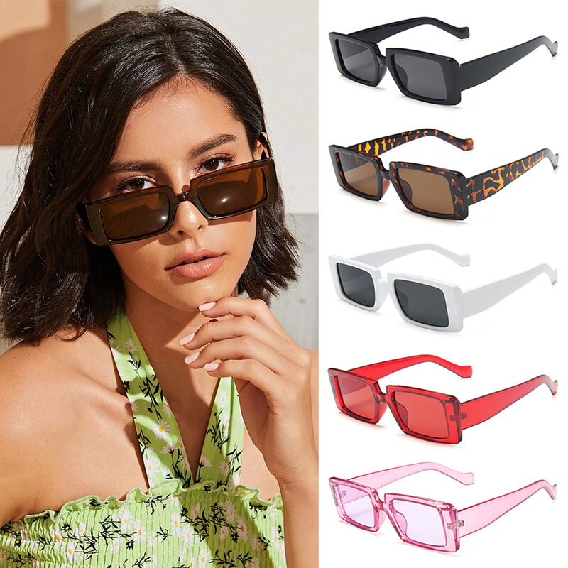 Cukierki kolor Vintage szerokie ramki damskie okulary przeciwsłoneczne małe prostokątne okulary letnie damskie UV400 soczewki modne okulary hurtownia