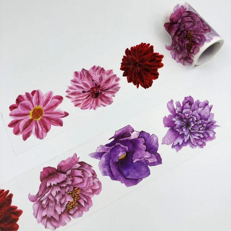 고품질 와시 종이 테이프, 45mm x 5m/50mm x 3m/55mm x 3m, 아름다운 꽃의 세계 마스킹 와시 종이 테이프, 무료 배송