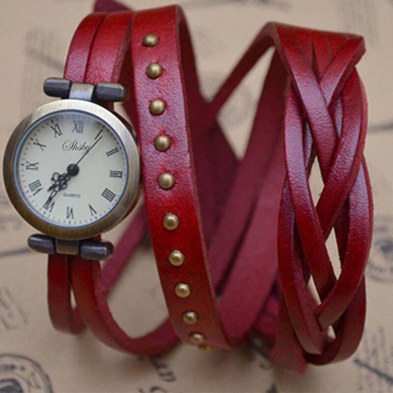 Shsby-Vintage couro espiral ferida pulseira, numerais romanos Weave Braid relógio para mulheres, pulseira de couro relógios, novo