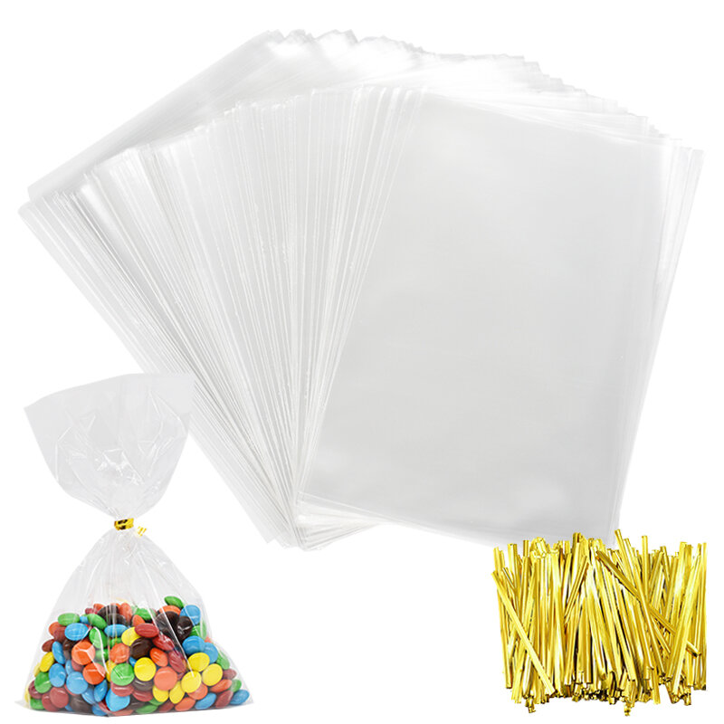 100 шт., прозрачные пластиковые пакеты для упаковки леденцов, печенья