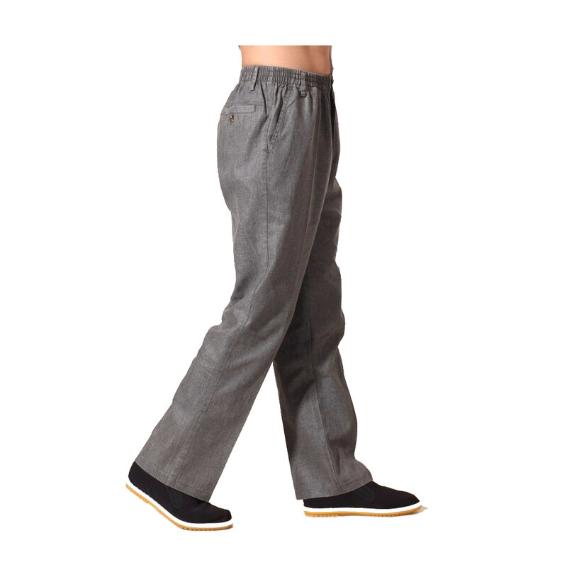 Штаны Grigio di Alta Qualità degli uomini Cinesi di Kung Fu Pantaloni di Cotone Pantaloni di Lino Wu Shu Vestiti Con Tasca nuovo caldo vendita