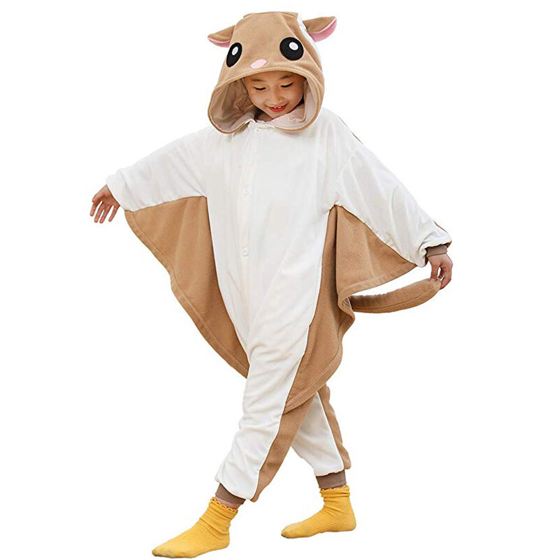Семейные (100-200 см) Мультяшные пижамы для пар Хэллоуин косплей костюм дети коричневые животные Летающая мышь комбинезон енот кигуруми