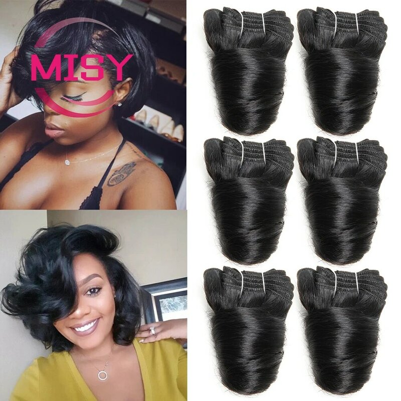 MISY-Brazilian Curly Hair Bundles, cabelo humano curto, extensões de cabelo duplas, Bouncy Curly Romance Curl, 8 em, 6 pçs/lote