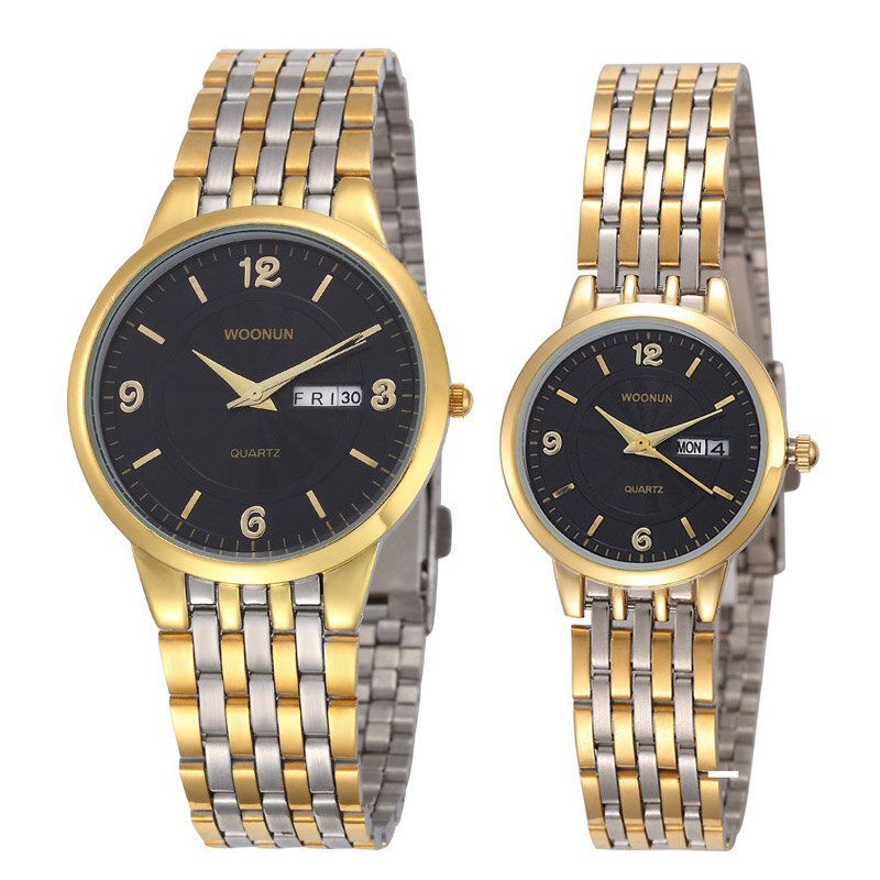 Nowy zegarek dla pary miłośników zegarki wodoodporny zegarek kwarcowy ze stali nierdzewnej data Day zegarki luksusowe złote zegarki walentynki prezent