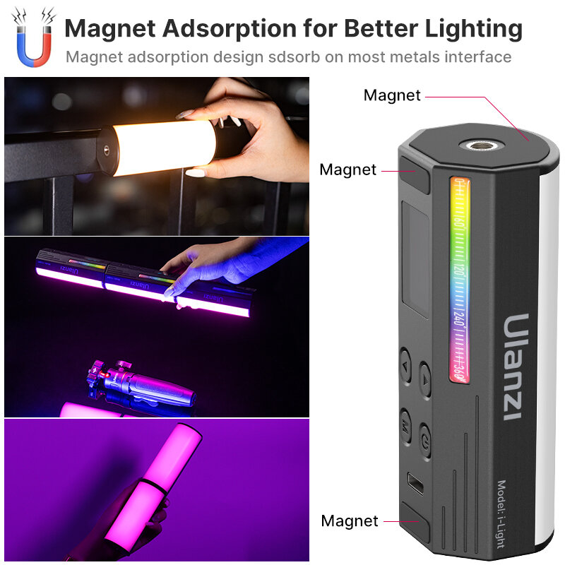 Ulanzi-i-Light VL119 RGB Handheld Light Wand, LED RGB Stick, 2500-9000K, Iluminação de fotografia, tubo magnético para vídeo Vlog