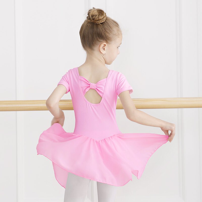 Vestido de balé transparente infantil, collant de dança para meninas, saias de dança chiffon, roupas infantis, bodysuits de treinamento