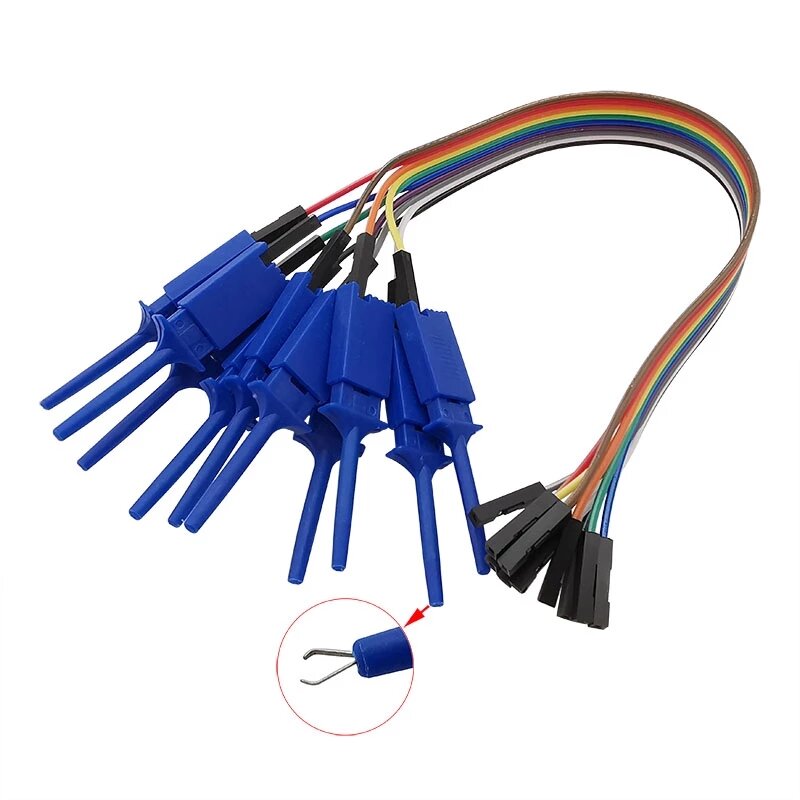 20/30CM Test Hook Clip Logic Analyzer Cable Gripper Probe Jumper Wire Clamp Kit Yellow/Red/Black/Green/White/Blue