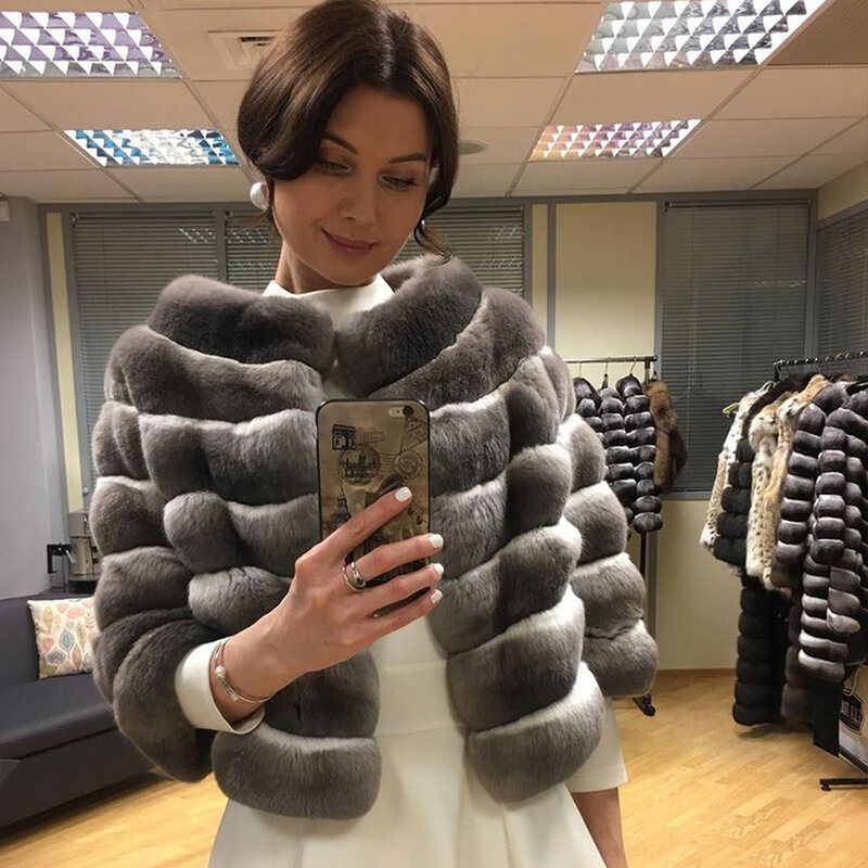 Top Recommend Fur Coat Women Cropped Rex Rabbit Fur Jacket Autumn Winter Trendy Overcoat