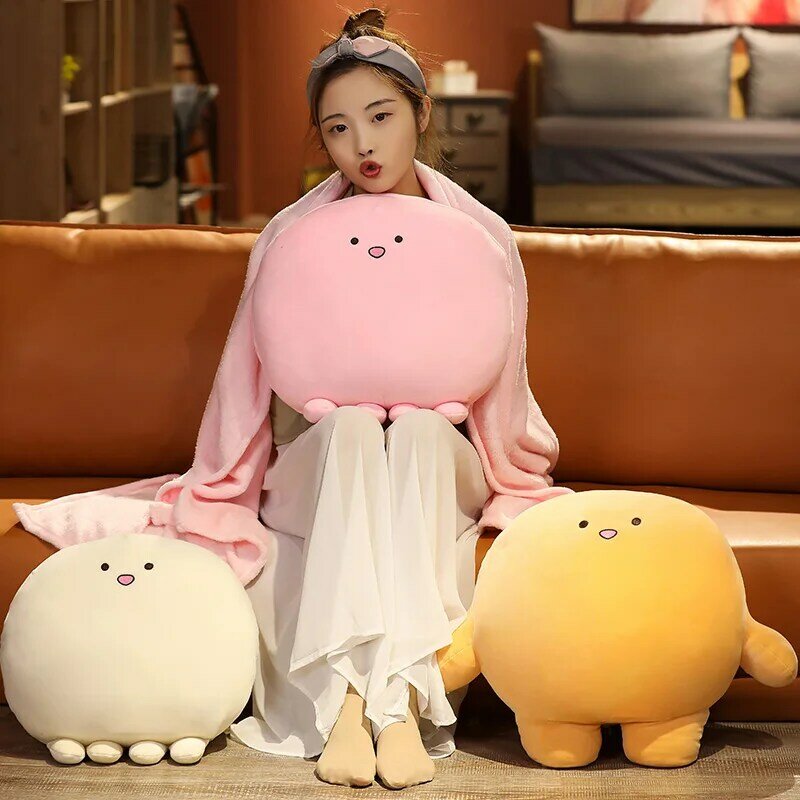 2021 40cm Kawaii Anime Fat Octopus Plush Toys Round Stuffed Soft Animal Cartoon Octopus Office Home Nap Pillow With Blanket Gift