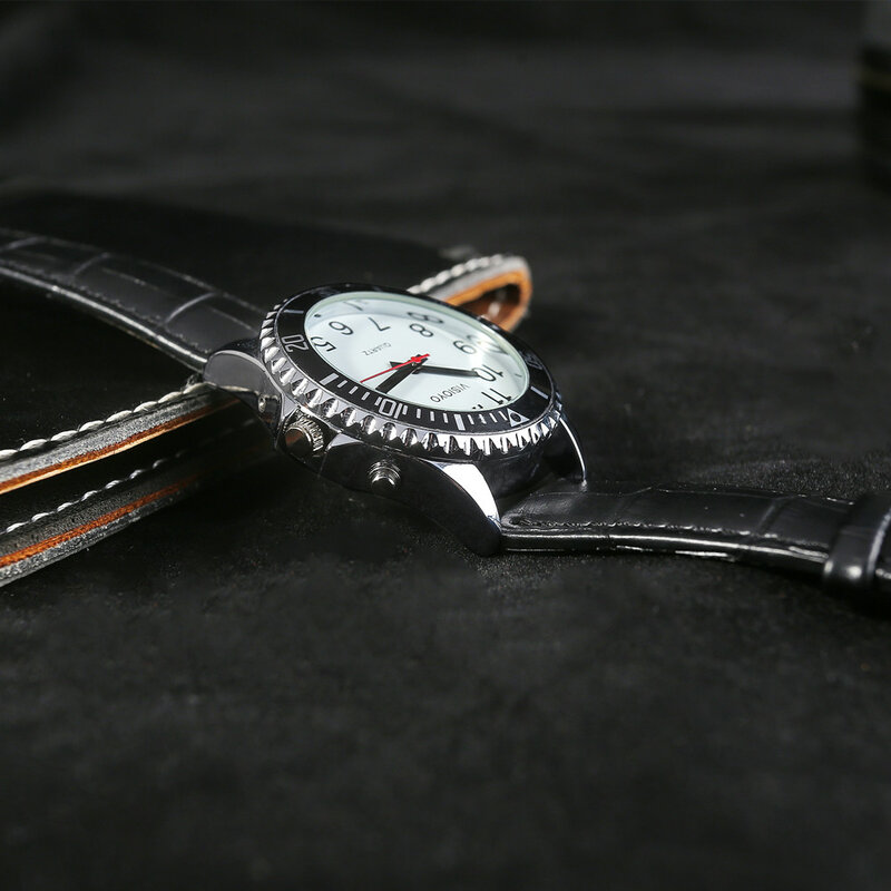Orologio di conversazione francese, data e ora di conversazione, cinturino in pelle nera TFBW-1501