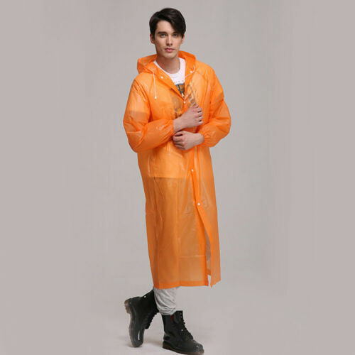 ใหม่ผู้ชายผู้หญิงเสื้อกันฝน Rain Coat เสื้อคลุมกันน้ำ hooded Poncho Rainwear Overalls Solid CLEAR หมวกปุ่มแจ็คเก็ต