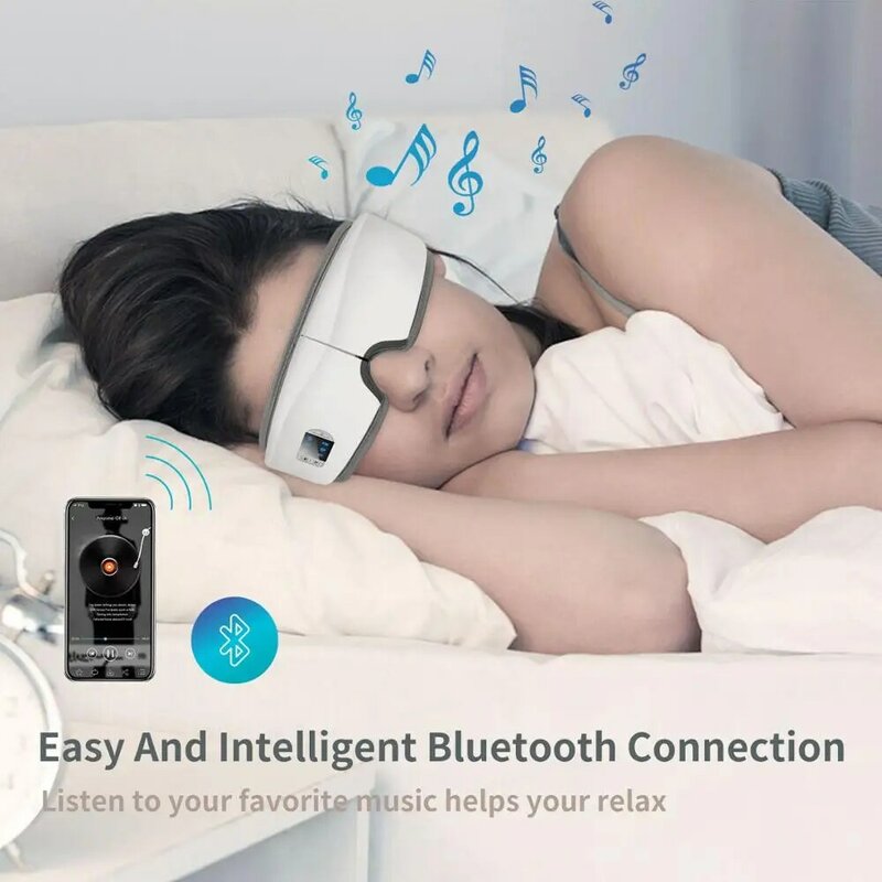 Smart Eye Massageador com Bluetooth, Eye Care Aquecido, Pressão de Ar e Vibração, Aliviar a Fadiga
