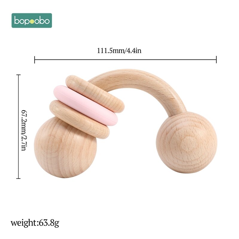 Bopoobo 1PC Wooden Rattle Hand Teething Wooden Ring Bending Beads Play Gym BPA Free Baby Toys Beech Montessori Toy Baby Rattles