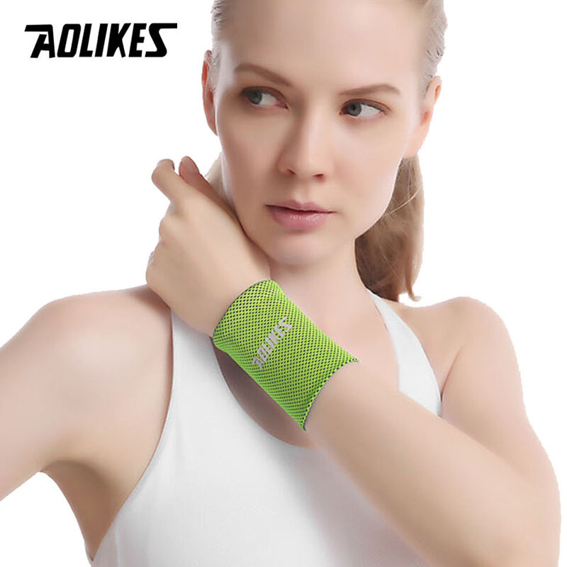 AOLIKES 1PC Wrist Brace Support Breathable Ice Cooling Tennis Wristband Wrap Sport Sweatband For Gym Yoga Hand Sweat Band