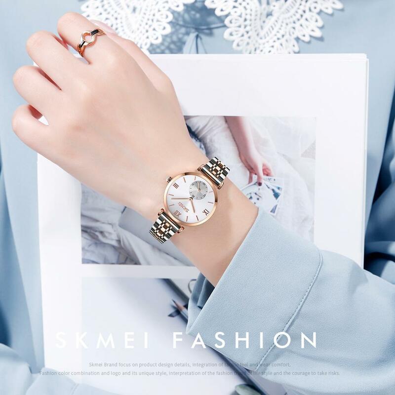 패션 쿼츠 시계 skmei 커플 시계 스테인레스 스틸 여성용 팔찌 비즈니스 남성용 시계 방수 손목 시계 시계