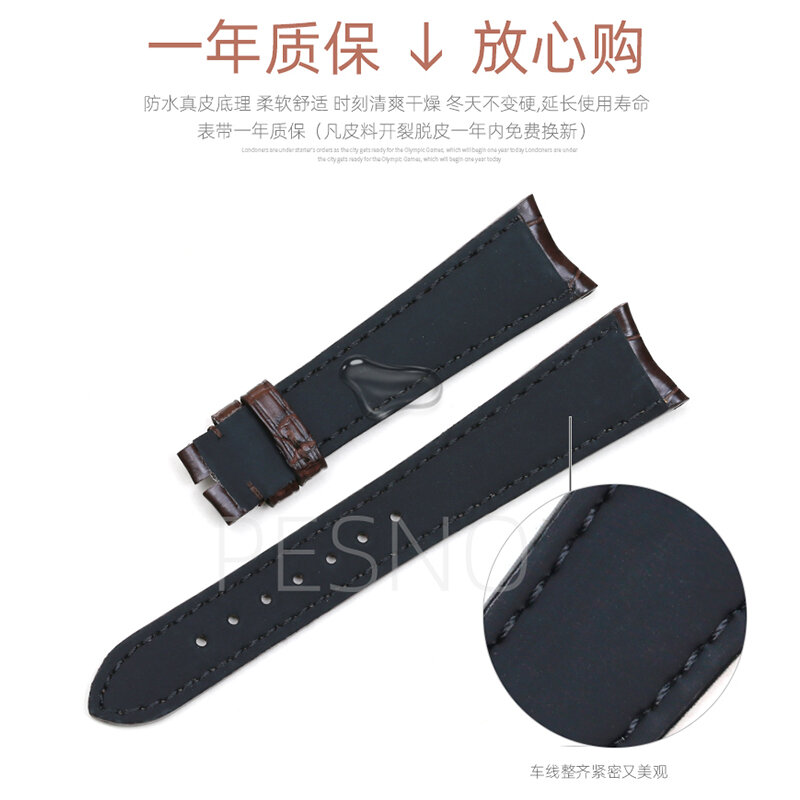 Pesno Suitable for Zenith Star Black Dark Brown Belt Bracelet Alligator Crocodile Leather  Women Watchband with Bamboo Grain