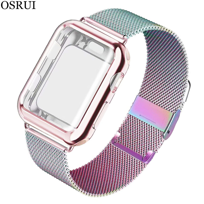 Миланская петля, ремешок с чехол для Apple Watch Series 5/4/3/2 38 мм 42 мм 40 мм 44 Нержавеющая сталь ремешок на запястье браслет для наручных часов iwatch