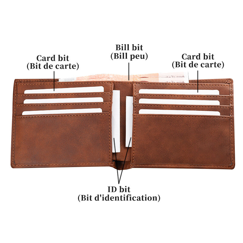 Dostosowane zdjęcia i spersonalizowany tekst bi-fold krótki spersonalizowany prezent męskie ze skóry PU Retro brązowy prosty Ultra cienki portfel