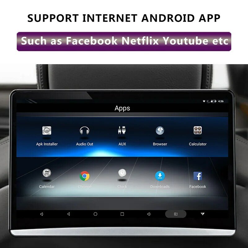 Monitor de 12.5 pulgadas Android 9.0 para el reposacabezas del coche, pantalla para el cabezal del auto, de 2GB + 16GB, 4K 1080P, con MP5, WIFI, Bluetooth, USB, SD, HDMI, FM, con sistema MirrorLink y Miracast