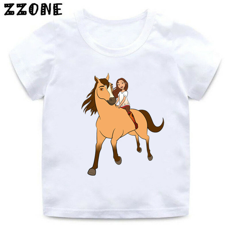 Glück & Mustang Geist Pferd Cartoon Kinder Lustige T-Shirts Nette Mädchen Kleidung Baby Jungen T shirt Sommer Weiß Kinder Tops,ooo5457