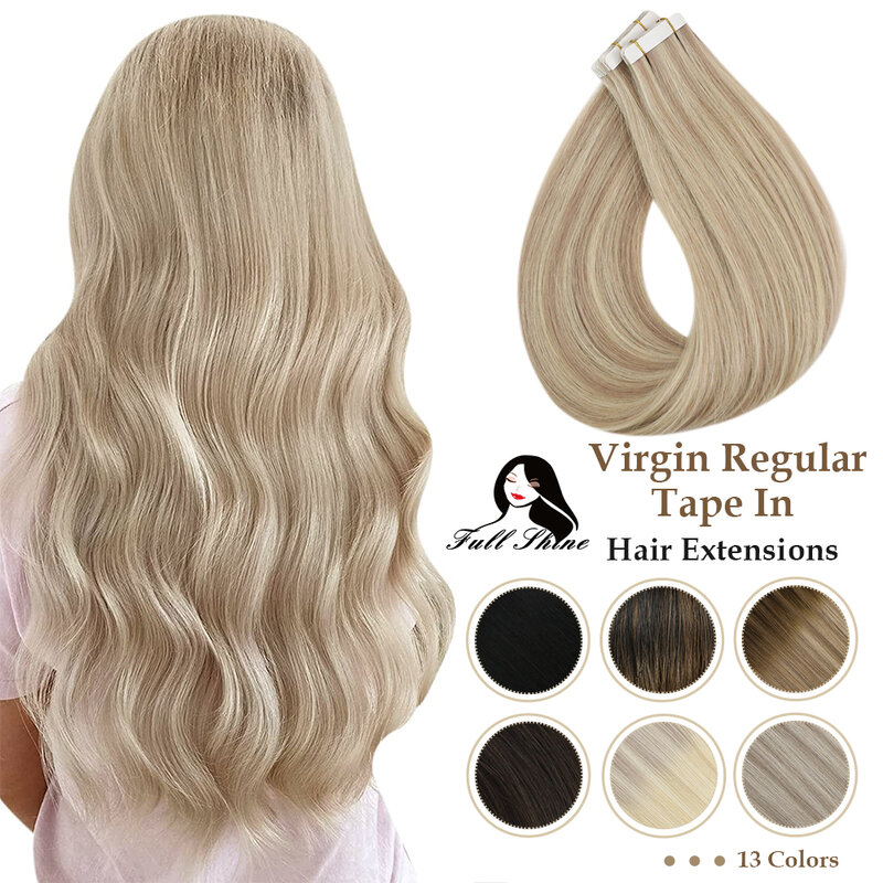 Fita completa do virgin do brilho em extensões do cabelo humano em linha reta ombre loira cor da pele trama 10a cola adesiva da categoria no cabelo humano 100%