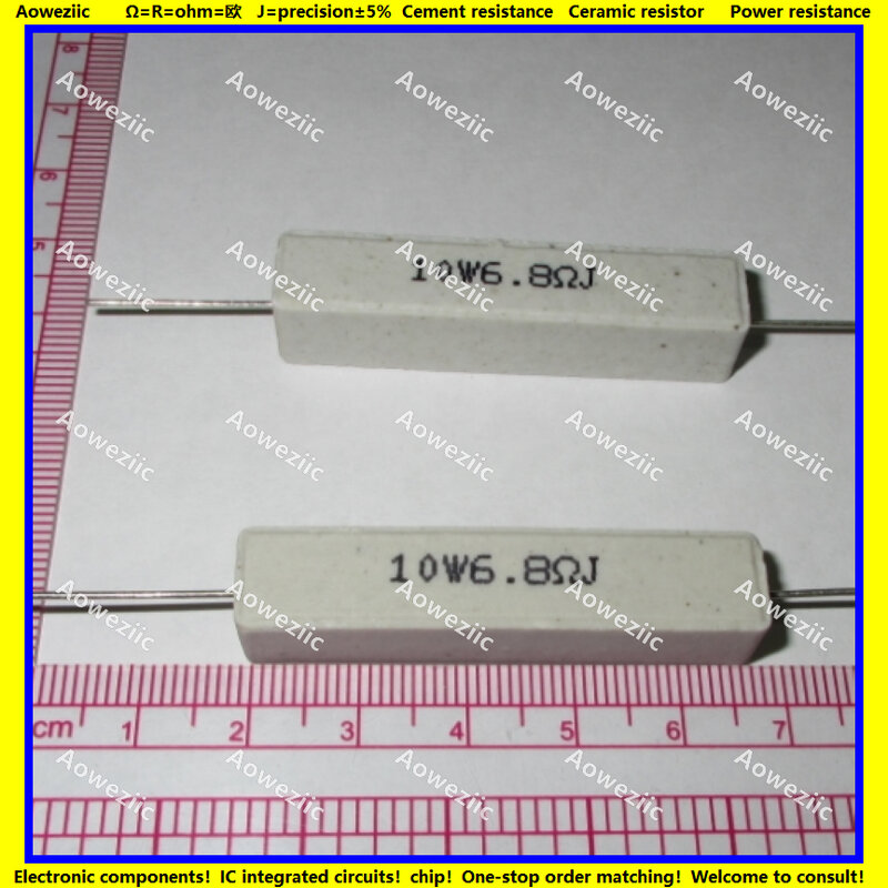 10 pçs rx27 resistor de cimento horizontal 10w 6.8 ohm 6.8 rj 10w6r8j 10w6.8rj ohm resistência cerâmica 5% resistência energia