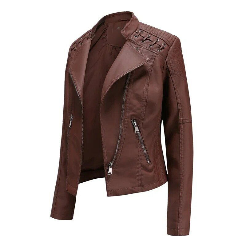 Jaqueta de couro de moda feminina jaqueta motocicleta jaqueta feminina primavera e outono