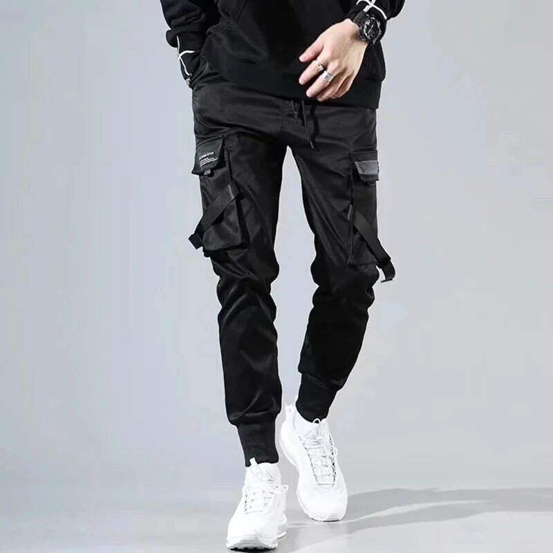 Fitas harem joggers calças de carga dos homens streetwear 2023 hip hop bolsos casuais calças faixa masculina harajuku moda