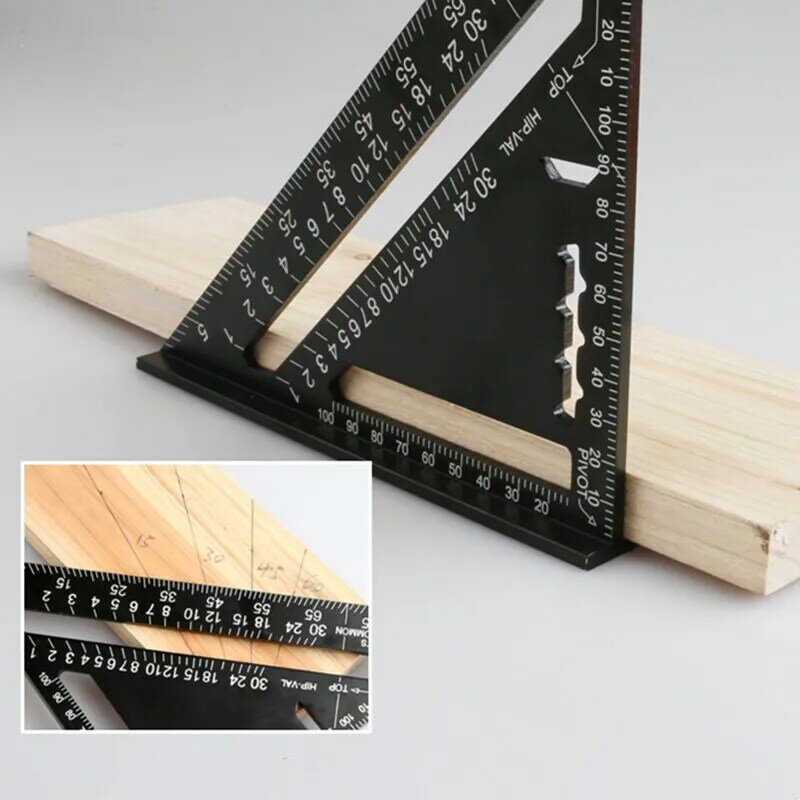 7'' Triangle Angle Protractor Inch Metric Aluminum Alloy Speed Square Ruler Miter For Framing Building Carpenter Measuring Tools