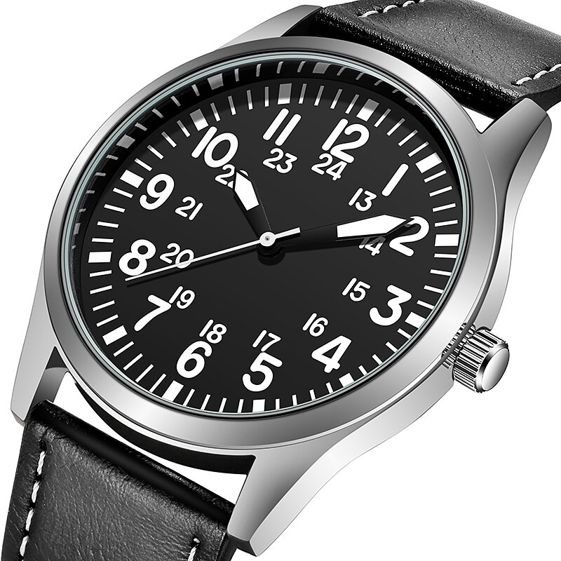 นาฬิกาฟิลด์42มม. อ่านง่ายเคลื่อนไหวแบบญี่ปุ่นจอแสดงผล24ชั่วโมง