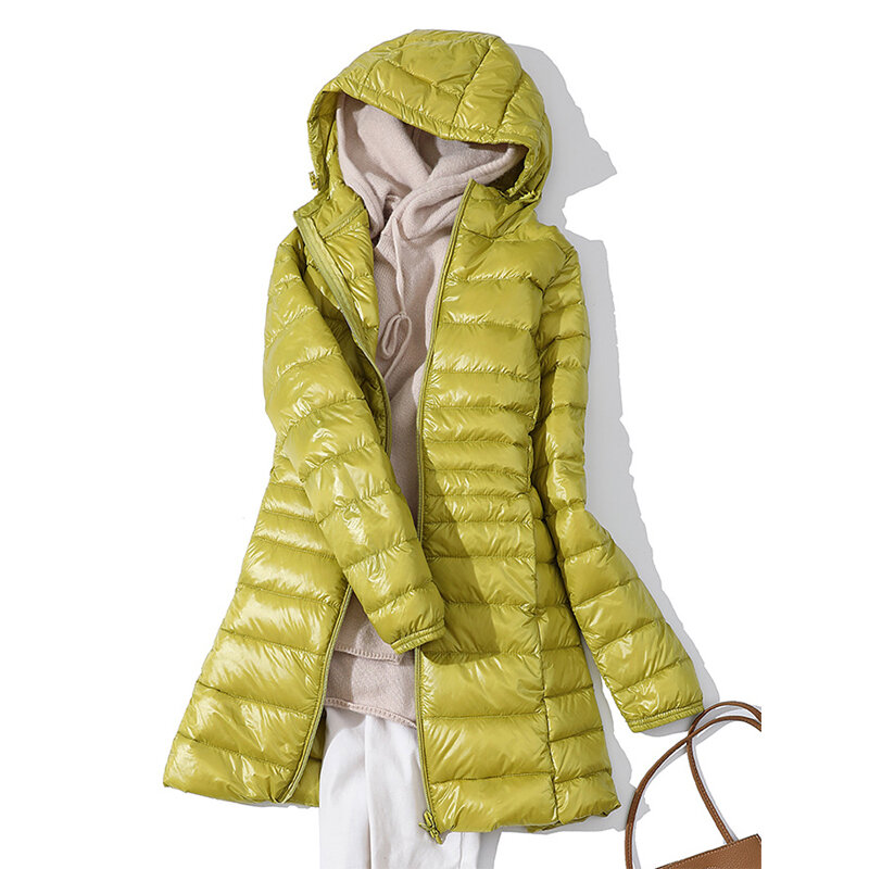 Chaquetas de plumón de pato blanco para mujer, abrigo largo con capucha, Parkas acolchadas, abrigos portátiles ultraligeros, invierno, 2023