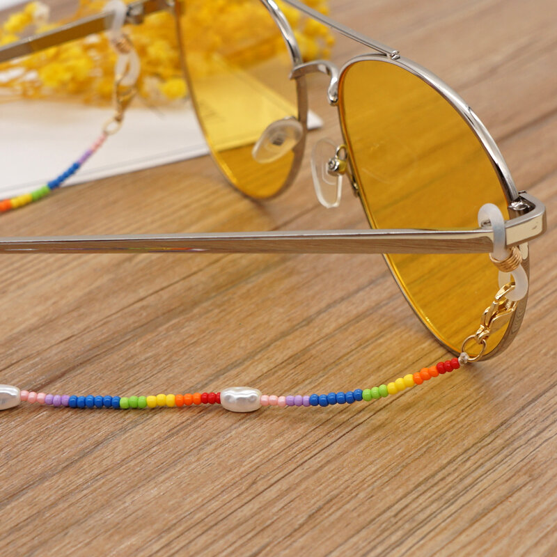 Go2Boho Glasses Chain Sunglasses Straps Beads Lanyard Imitation Pearl Masks Chains Rainbow Colorful Neckace Jewelry Women 2021