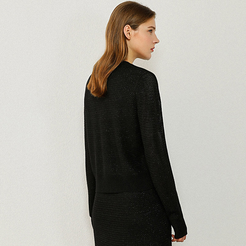 AMII – veste en Tweed minimaliste pour femme, haut à la mode, pull col en v, simple boutonnage, taille haute, jupe, 12040763