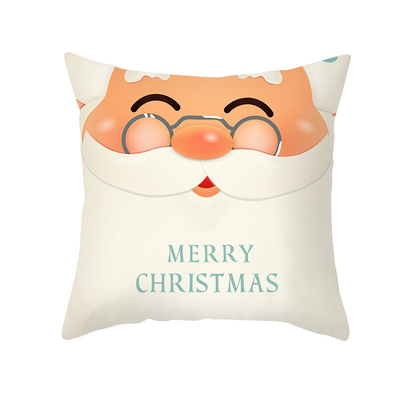 귀여운 만화 산타 엘크 패턴 크리스마스 장식 쿠션 커버, 18x18 인치, 크리스마스 던져 베개 커버, 폴리에스터 베개
