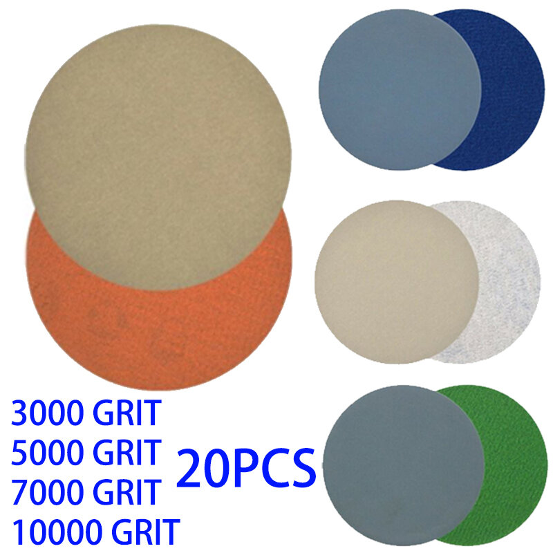 20 pçs 3 Polegada redonda lixa de papel 3000 5000 7000 10000 grit lixa gancho e laço areia polimento de papel ferramentas abrasivas