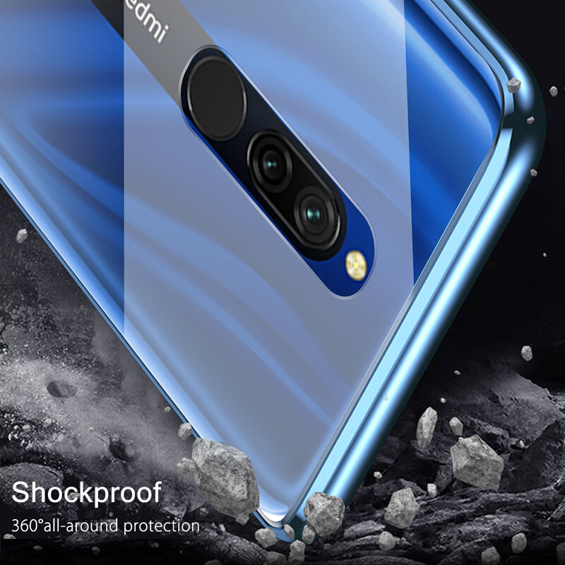 Natrberg 360 Volle Fall für Xiaomi Redmi 8 Fall Magnetische Metall Dual Gehärtetem Glas Zurück Hard Cover Auf Für Redmi 8A 8 EINE Pro Fall