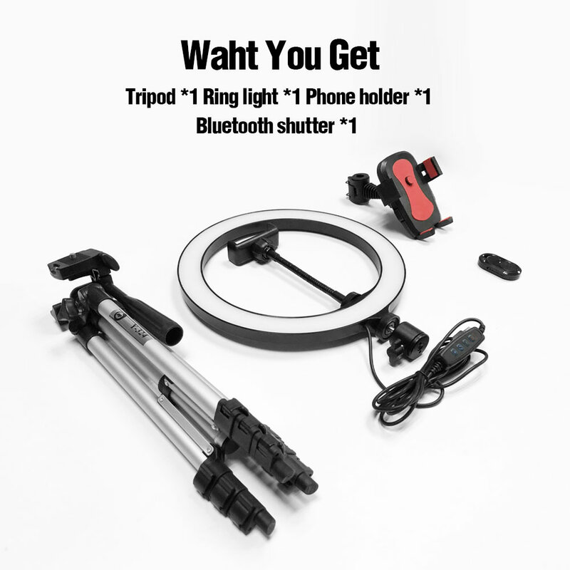 Selfie Ring Lamp LED Ring Light Selfie For Ring Phone Photography Lighting Camera Tripod Kit Photo Equipment Black And Silver