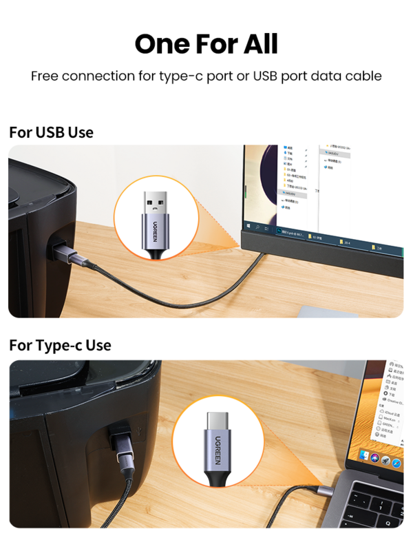 Ugreen USB 2.0 Printer Adapter USB C To USB Printer Adapter For Hard Drive Base Fax Machine Scanner USB 2.0 Data Printer Adapter