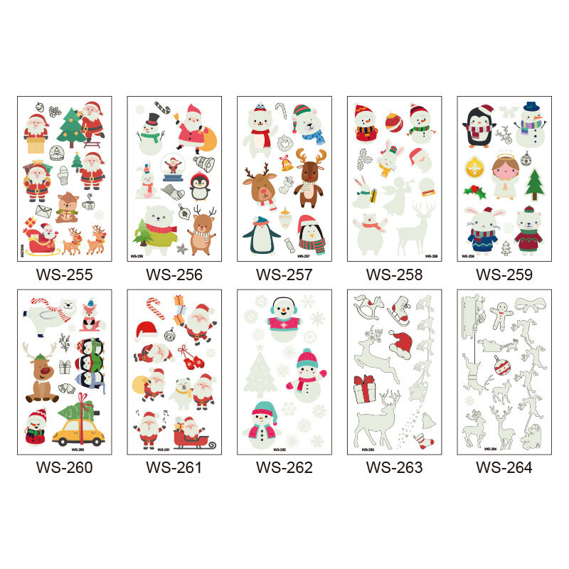 Stiker Tato Natal Anak-anak Tahan Air Sementara Kartun Pendaran Tubuh Santa Klaus Mainan Anak-anak Hadiah Dekorasi